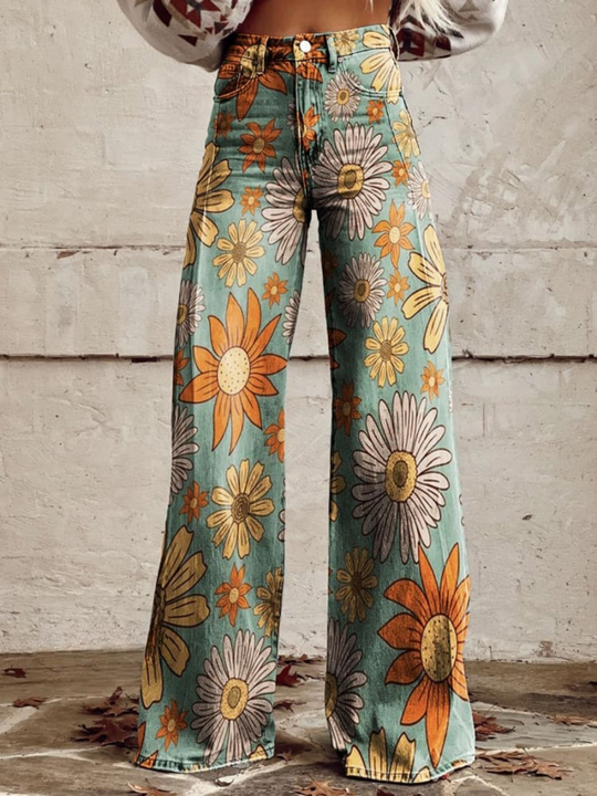 CIRILLA - VINTAGE FLORAL WIDE-LEG PANTS