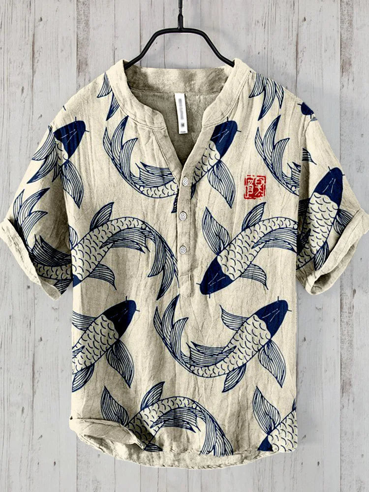 JUNO | FISH ART LINEN SHIRT