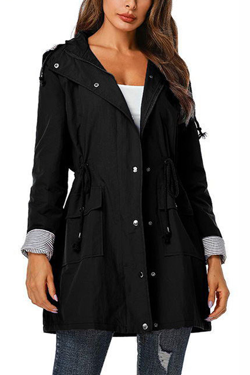 Mary - Water Resistant Hooded Striped Windbreaker Rain Jacket