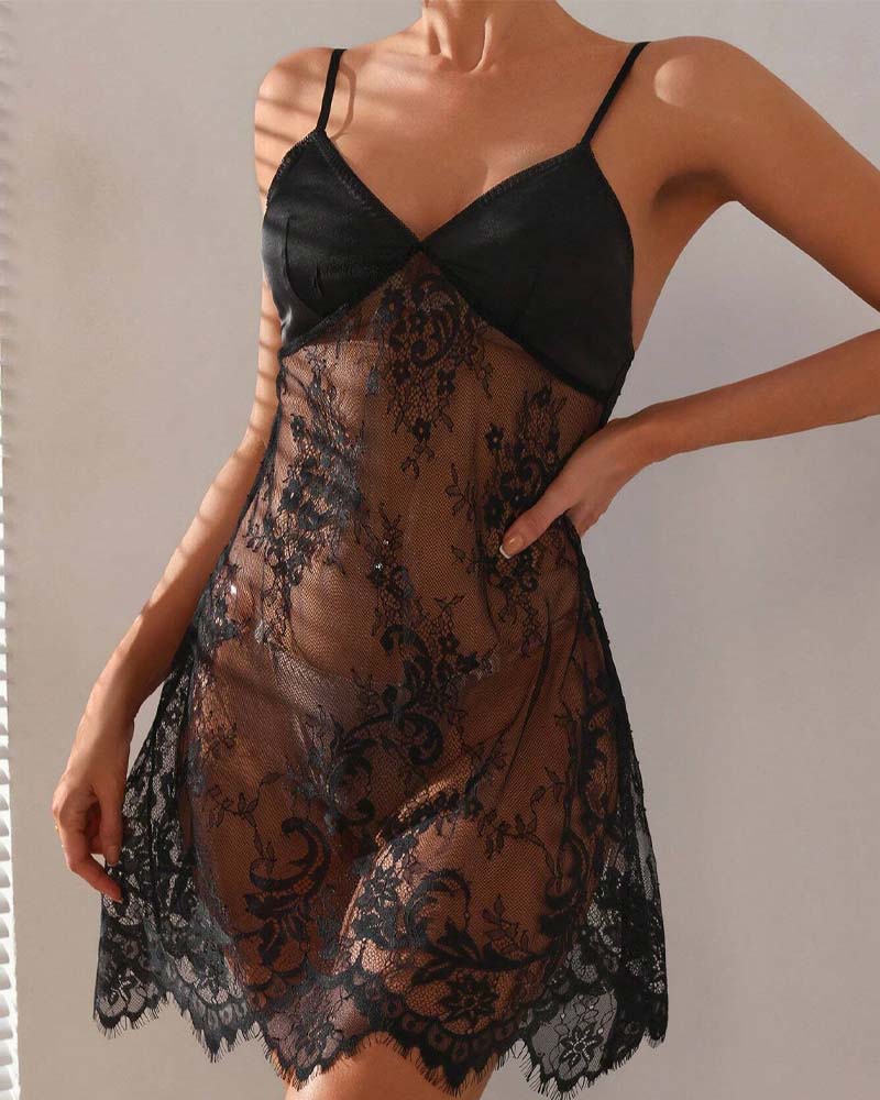 Sexy Lace Insert Sleeveless Nightshirt