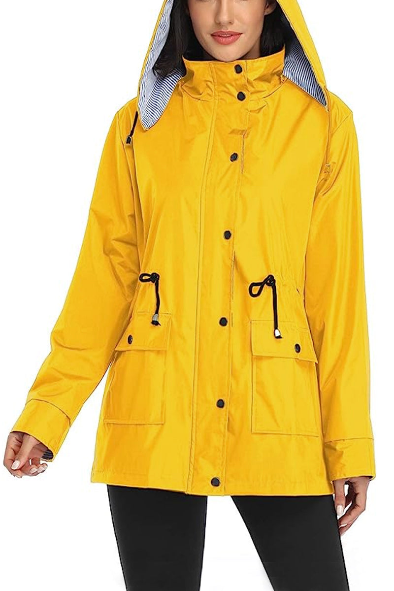 Mary - Water Resistant Hooded Striped Windbreaker Rain Jacket